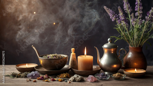 Wallpaper Mural Herbal Healing Teas and Tranquil Setup with Candles Torontodigital.ca