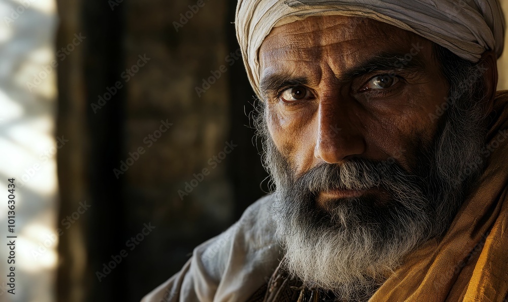 Close-up portrait of an elderly man with a beard. Close-up portrait of an elderly man with a beard.