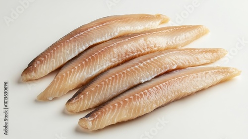 A package of raw mackerel fillets, arranged on a white background, highlighting their freshness for grocery store promotions.