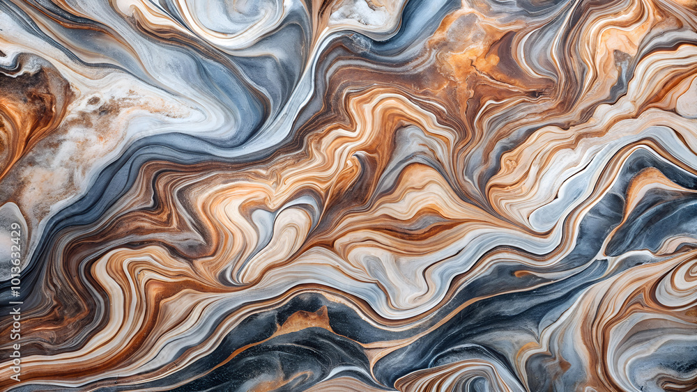 Obraz premium Abstract marble streak pattern in gray, brown, and orange tones.