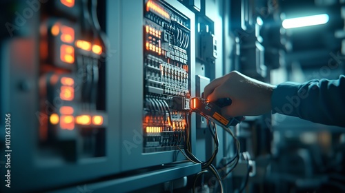 Closeup of an Electrical Engineer Using Multimeter photo