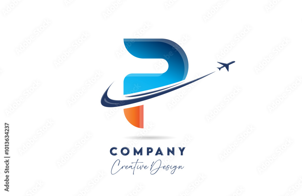 P corporate letter alphabet logo icon design with swoosh plane suitable for an air or aerospace travel company or business P corporate letter alphabet logo icon design with swoosh plane suitable for an air or aerospace travel company or business