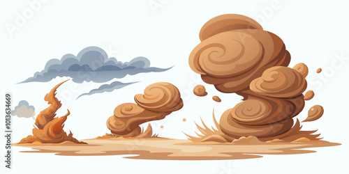 Set of Dust Storms: Different intensities of dust storms, with swirling particles and reduced visibility effects.
