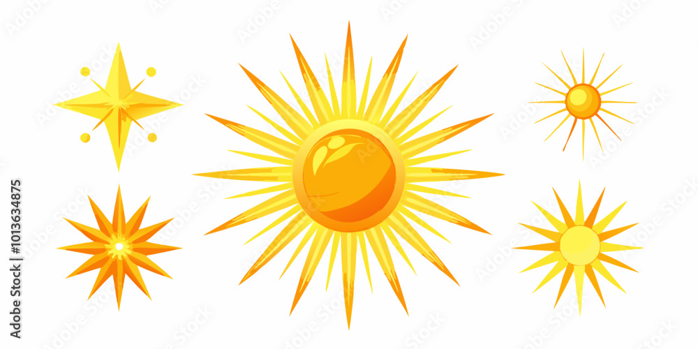Set of Sunburst Effects: sunbursts including radiating rays, lens flares, and glowing highlights.
Set of Sunburst Effects: sunbursts including radiating rays, lens flares, and glowing highlights.