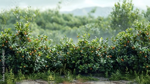 Lush Green Foliage with Ripe Orange Fruit