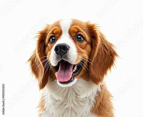 Kooikerhondje Puppy Sitting on White Background with Open Mouth