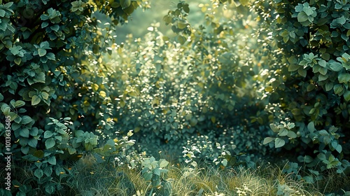 Lush Green Forest Landscape: Sunlight Through Foliage