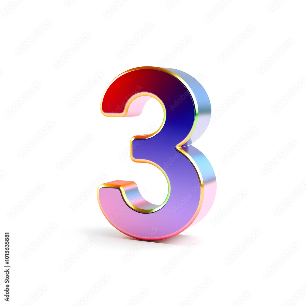 3D icon, number 3, white background, smooth textures, vibrant colors. Generative AI 3D icon, number 3, white background, smooth textures, vibrant colors. Generative AI