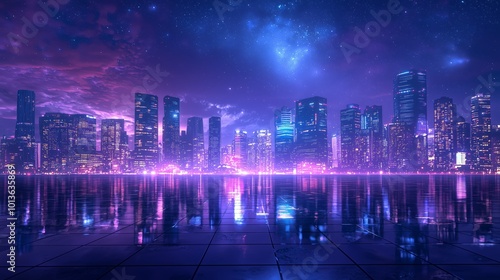 Wallpaper Mural Vibrant City Skyline at Night with Reflective Surface Torontodigital.ca
