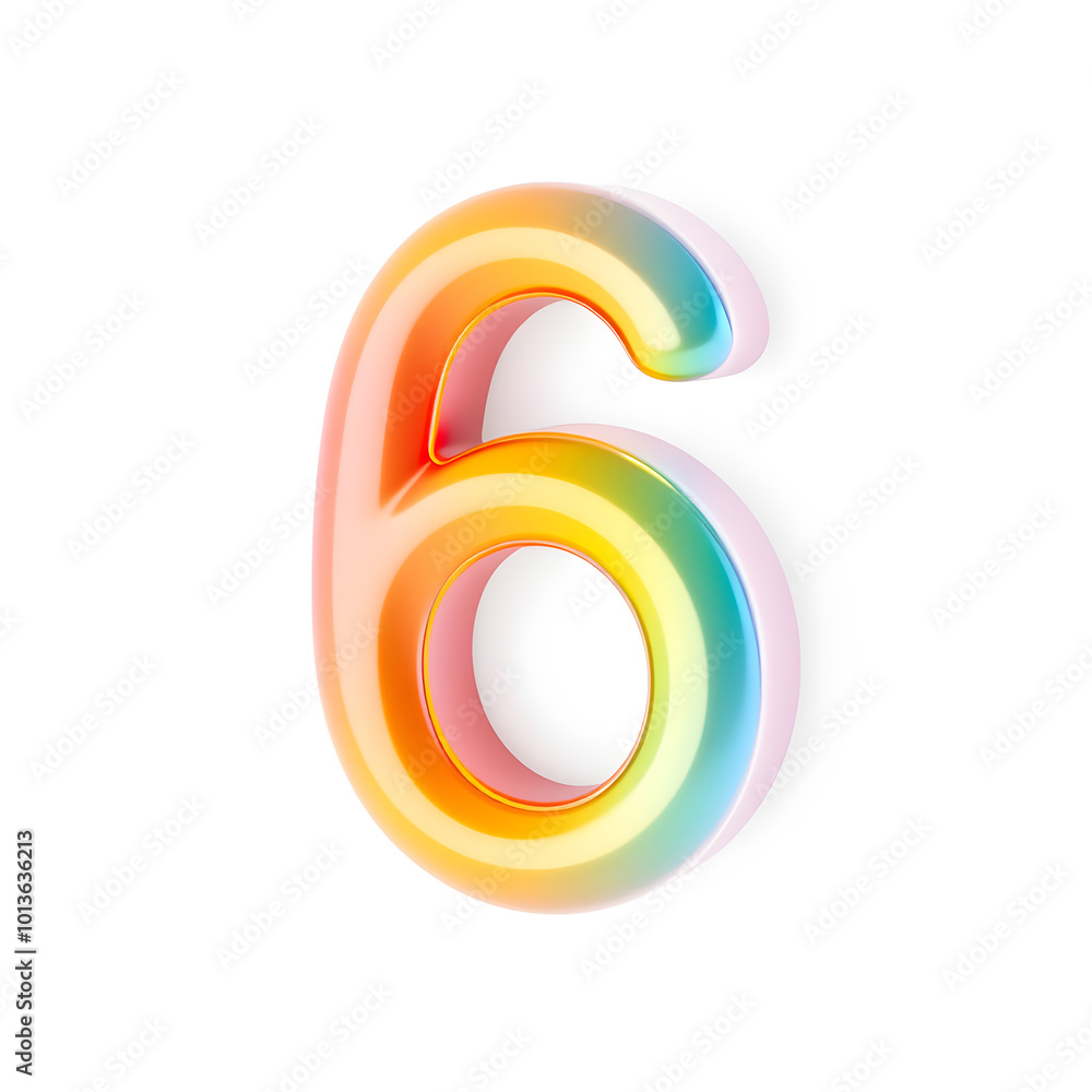 3D icon, number 6, white background, smooth textures, vibrant colors. Generative AI 3D icon, number 6, white background, smooth textures, vibrant colors. Generative AI