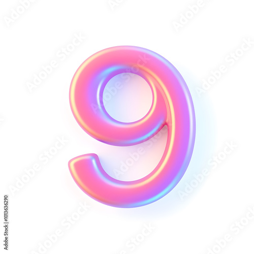 3D icon, number 9, white background vibrant colors. Generative AI