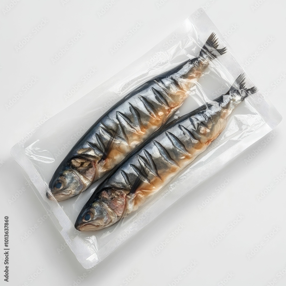 Mackerel in Packaging on White Background Mackerel in Packaging on White Background