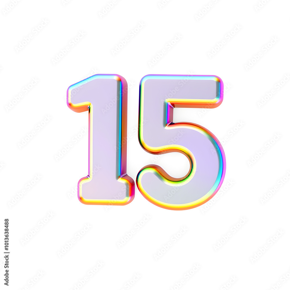 3D icon, number 15, white background, smooth textures, vibrant colors. Generative AI 3D icon, number 15, white background, smooth textures, vibrant colors. Generative AI