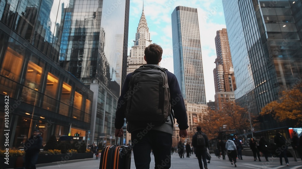 College Student Walking in Cityscape College Student Walking in Cityscape