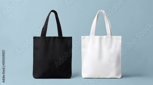 Canvas bag mockup of a fabric tote with a handle, available in black and white cotton, ideal for eco-friendly shopping and grocery carrying photo