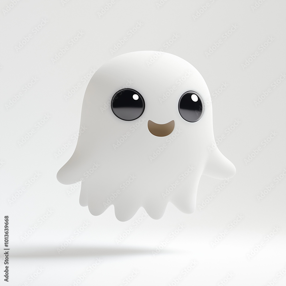 A cute and mischievous ghost with wide eyes and a playful expression, floating in mid-air on a white backdrop. A cute and mischievous ghost with wide eyes and a playful expression, floating in mid-air on a white backdrop.