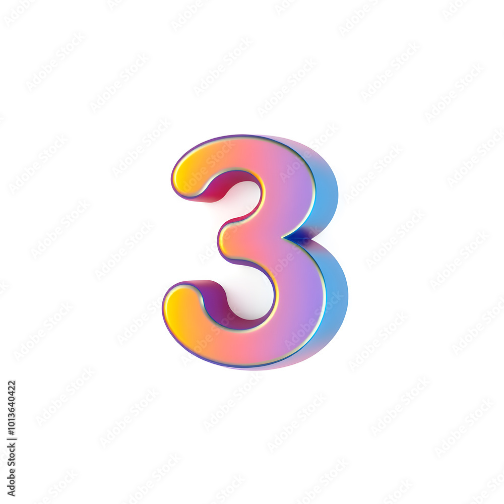 3D icon, number 3, white background, smooth textures, vibrant colors. Generative AI 3D icon, number 3, white background, smooth textures, vibrant colors. Generative AI