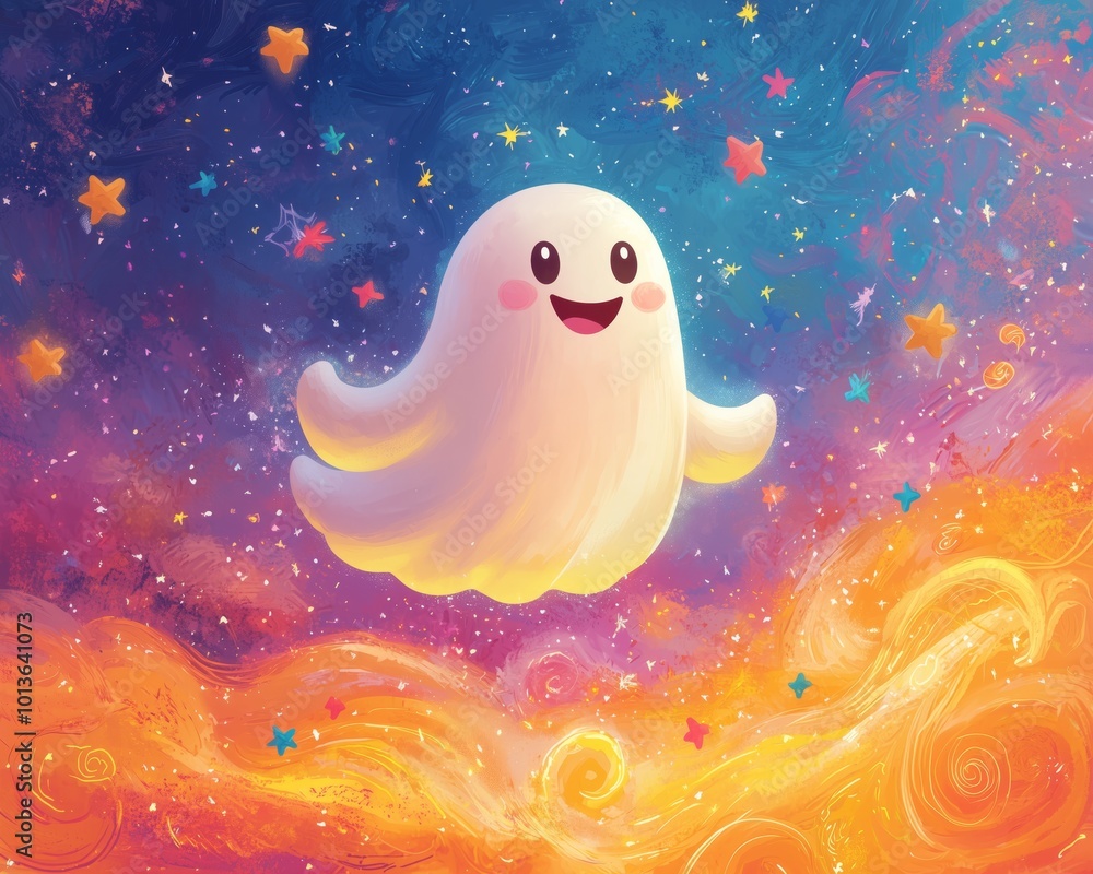 Happy Ghost Flying Through Candy Corn Field Happy Ghost Flying Through Candy Corn Field