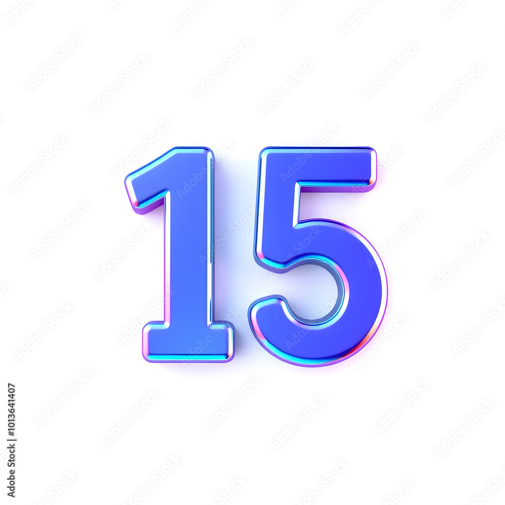 3D icon, number 15, white background, smooth textures, vibrant colors. Generative AI 3D icon, number 15, white background, smooth textures, vibrant colors. Generative AI