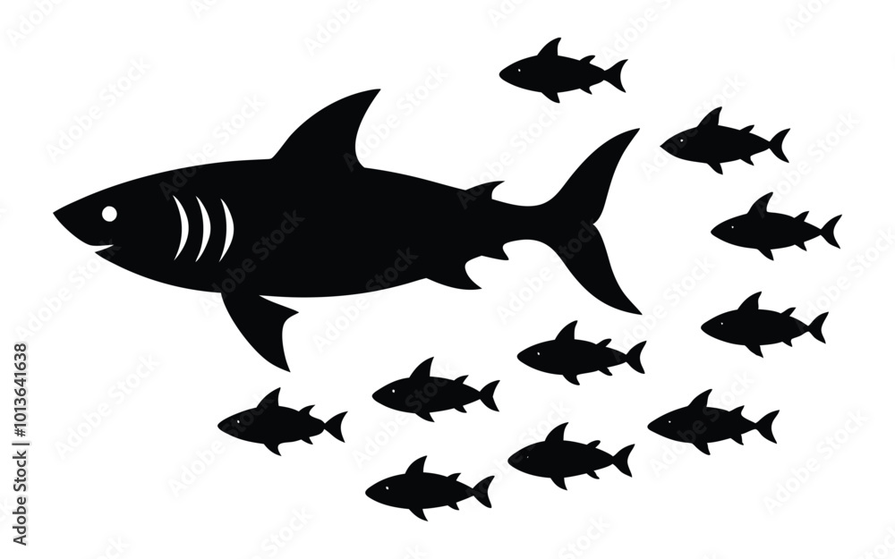 Set of Shark Silhouettes with Cosmic and Minimalist Design on white background Set of Shark Silhouettes with Cosmic and Minimalist Design on white background