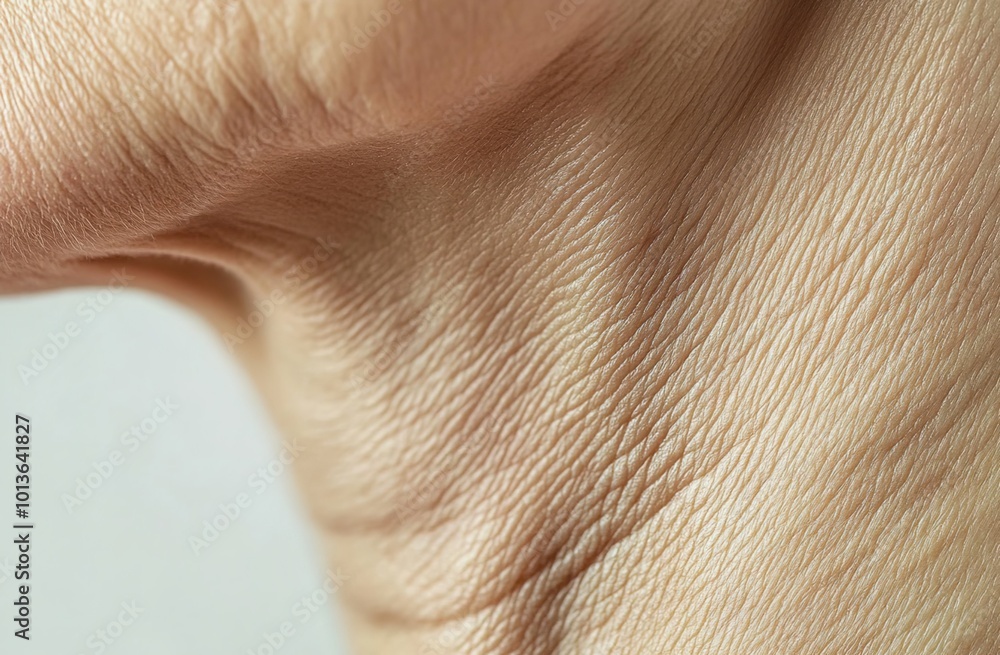 Fototapeta premium Close-up of the neck area, showing dry skin with fine lines and wrinkles around the collarbone area