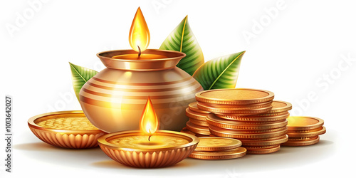 Abstract Diwali Coins and Glowing Kalash Minimalist Vector Design | Prosperity and Blessings Theme for Stock Photos photo