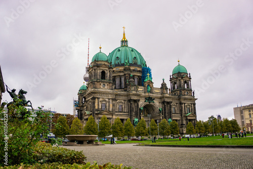 Berlin Cathedral on the Museum Island in Berlin, Germany Evangelical Supreme Parish and Collegiate Church and Television Tower, iconic landmarks, A picture of the Berlin Cathedral