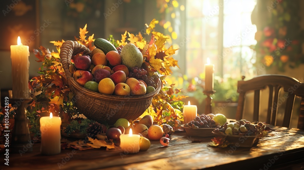 Festive Thanksgiving Tablescape with Cornucopia Centerpiece Festive Thanksgiving Tablescape with Cornucopia Centerpiece