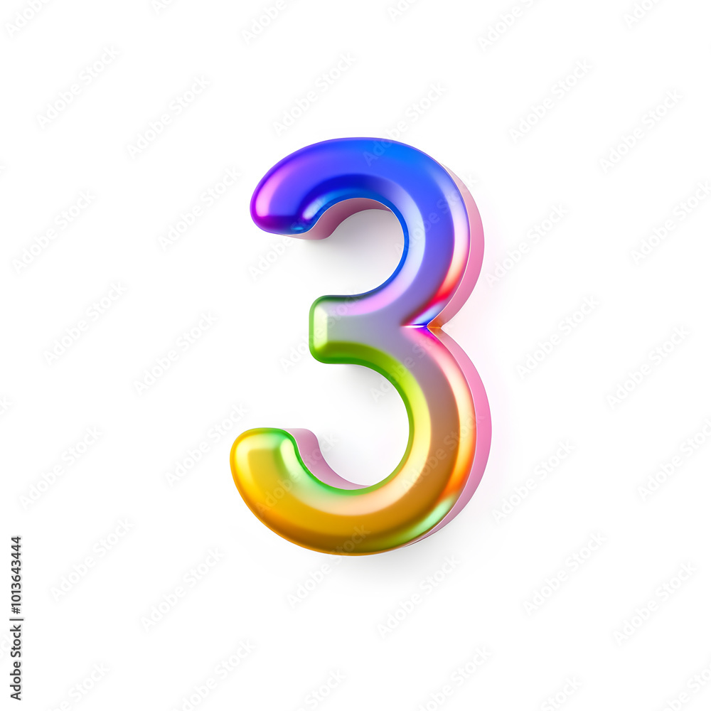 3D icon, number 3, white background, smooth textures, vibrant colors. Generative AI 3D icon, number 3, white background, smooth textures, vibrant colors. Generative AI