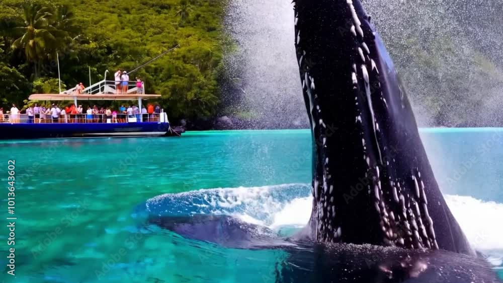 baleia pulando, pessoas no barco