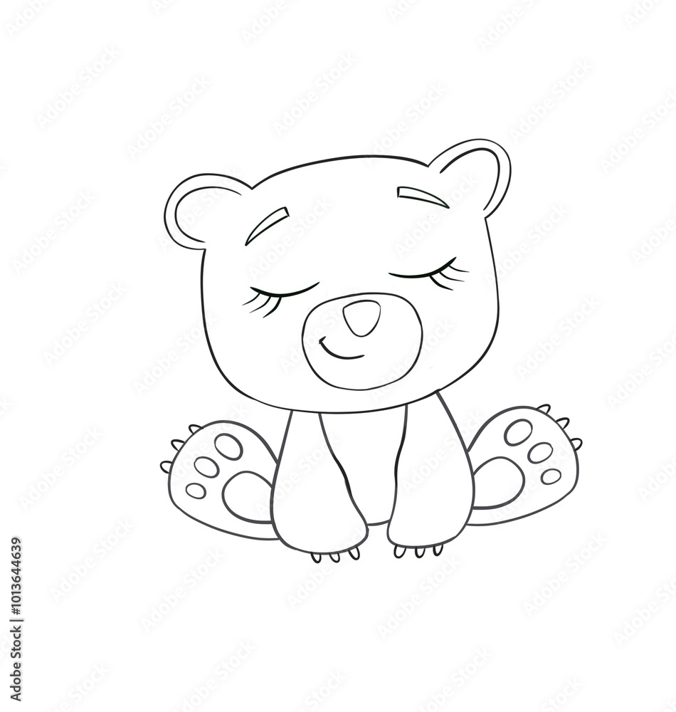 Fototapeta premium Baby Bear line art. Coloring page of Cute Cartoon Bear for kids coloring book