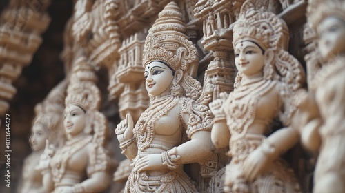 Intricate Indian sculptures with detailed carvings, no people, providing space for writing or design.