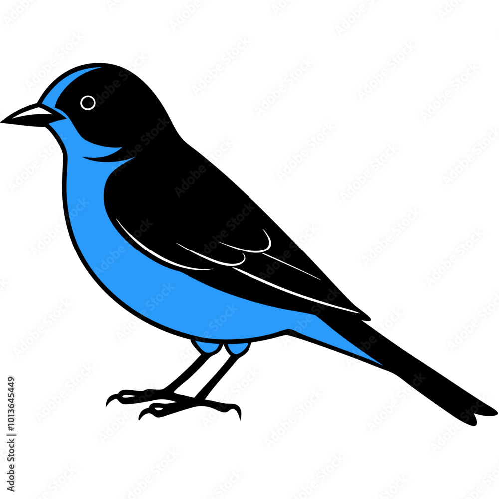 Obraz premium blue bird on a branch silhouette on white background
