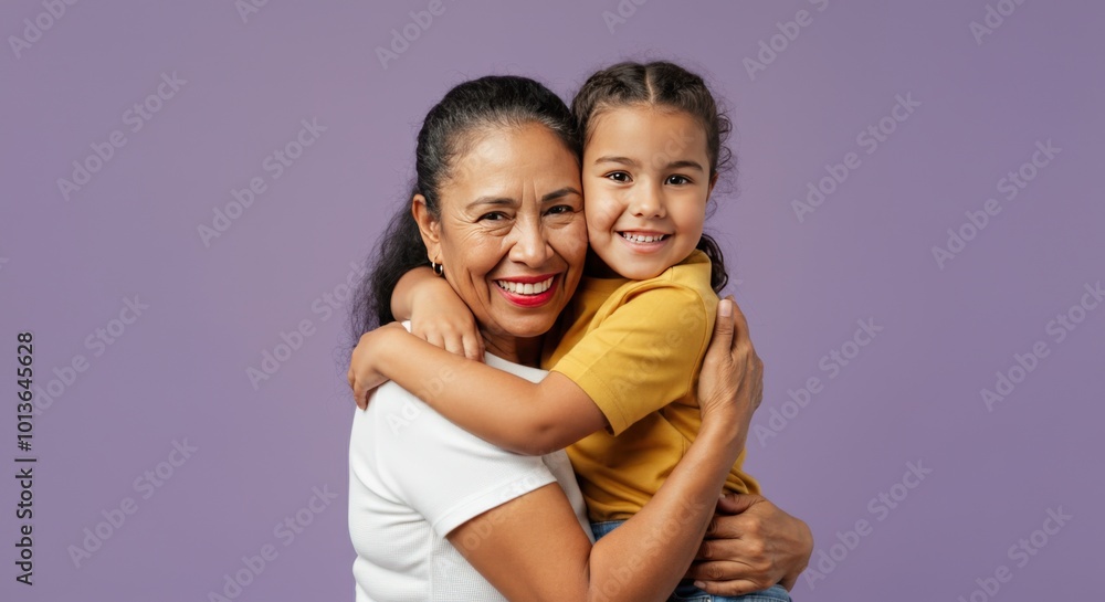 Grandmother and granddaughter embracing and smiling together Grandmother and granddaughter embracing and smiling together