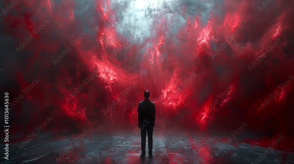 A Solitary Figure in a Red Foggy Sky - Surreal Digital Art A Solitary Figure in a Red Foggy Sky - Surreal Digital Art