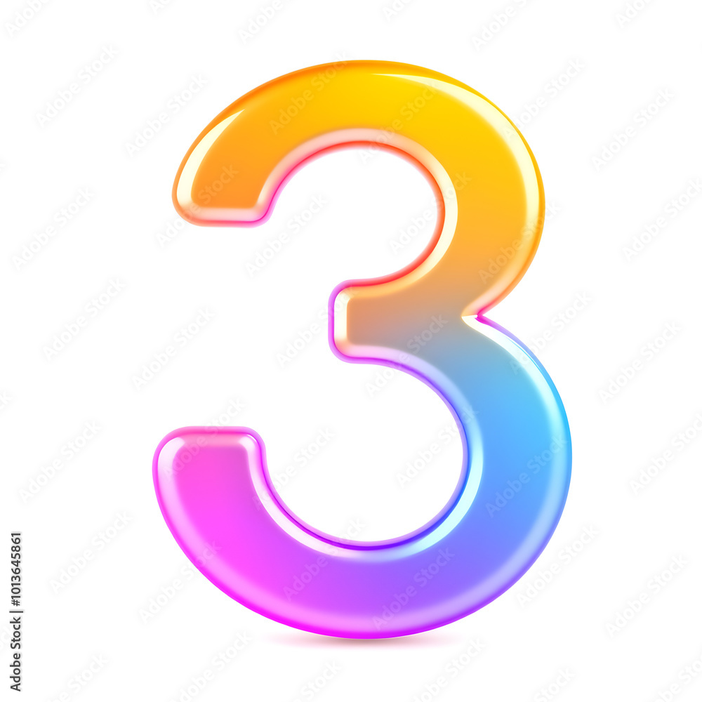 3D icon, number 3, white background, smooth textures, vibrant colors. Generative AI 3D icon, number 3, white background, smooth textures, vibrant colors. Generative AI