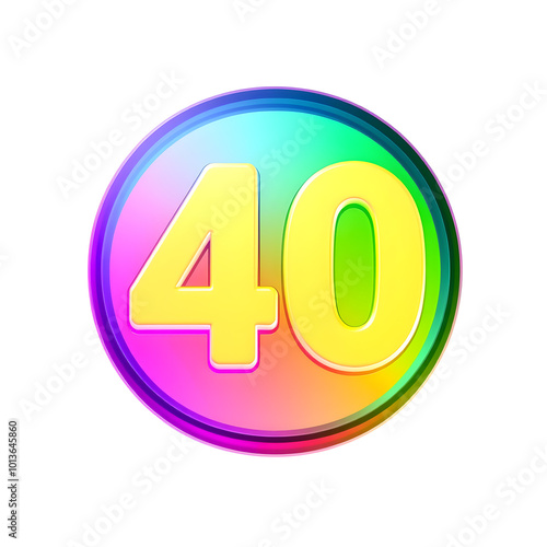 3D icon, number 40, white background vibrant colors