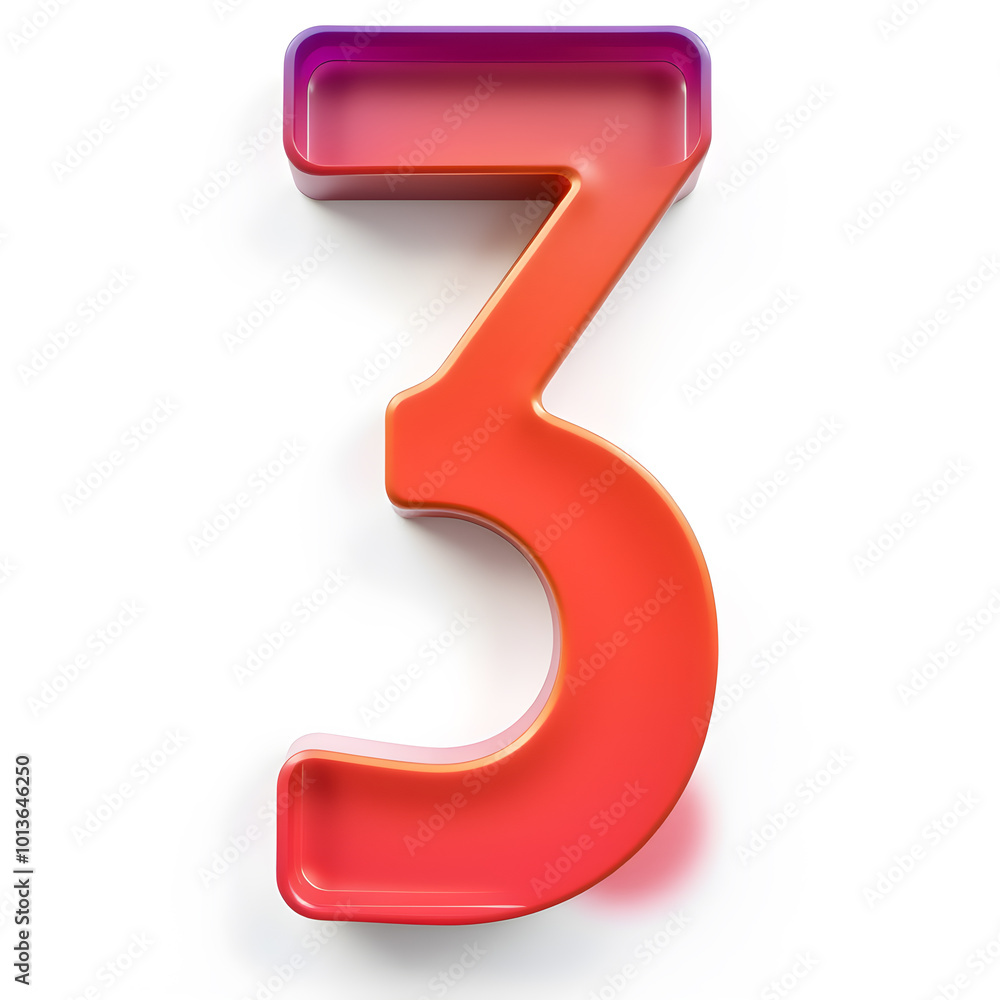 3D icon, number 3, white background, smooth textures, vibrant colors. Generative AI 3D icon, number 3, white background, smooth textures, vibrant colors. Generative AI
