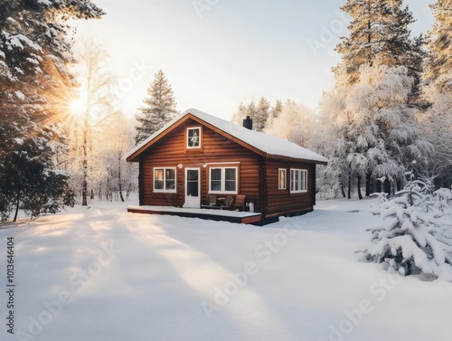 Cozy Cabin in Snowy Landscape