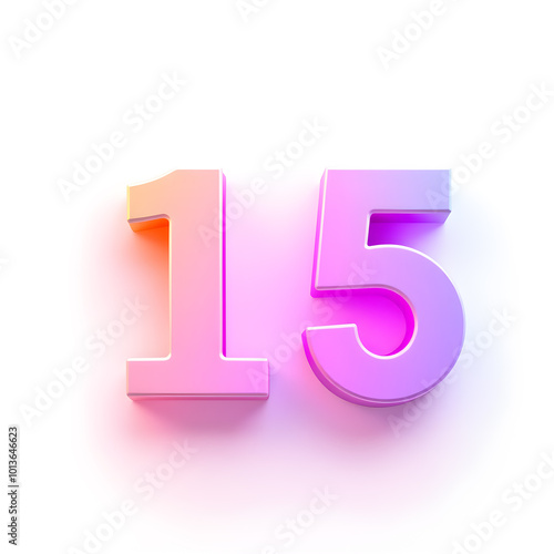 3D icon, number 15, white background, smooth textures, vibrant colors. Generative AI