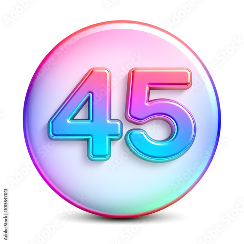 3D icon, number 45, white background, smooth textures, vibrant colors. Generative AI