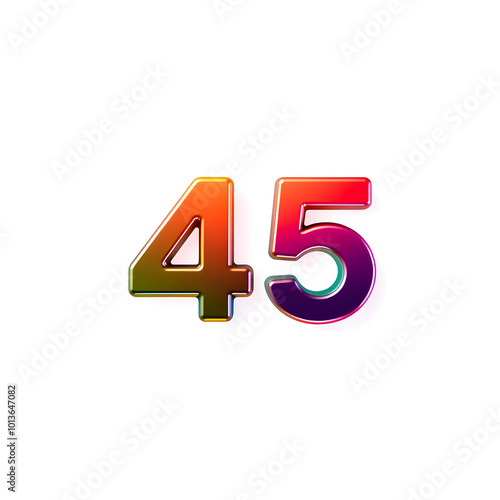 3D icon, number 45, white background, smooth textures, vibrant colors. Generative AI