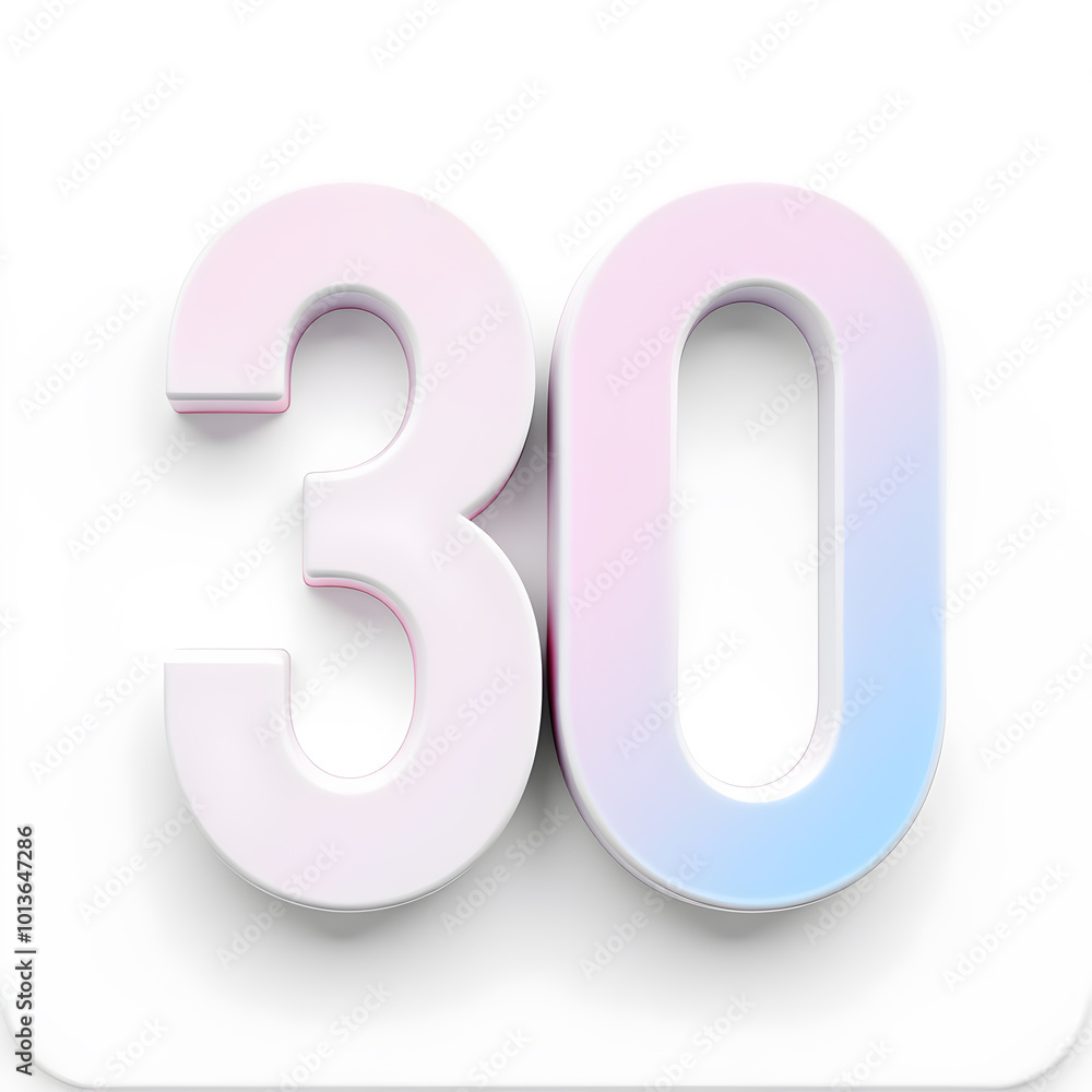 3D icon, number 30, white background, smooth textures, vibrant colors. Generative AI 3D icon, number 30, white background, smooth textures, vibrant colors. Generative AI