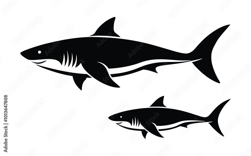 Fototapeta premium Set of Shark Silhouettes with Cosmic and Minimalist Design on white background