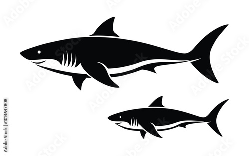 Set of Shark Silhouettes with Cosmic and Minimalist Design on white background photo