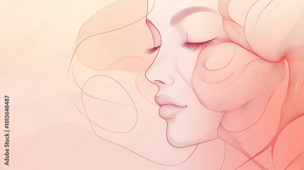 Flowing lines create a delicate rose petal that morphs into the outline of a woman’s tranquil face in gentle colors. Generative AI Flowing lines create a delicate rose petal that morphs into the outline of a woman’s tranquil face in gentle colors. Generative AI