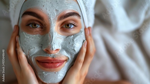 Woman Applying Calming Facial Mask for Skin Rejuvenation and Relaxation