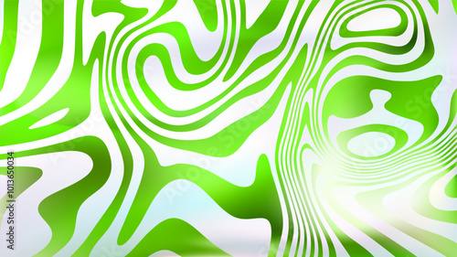 Abstract white green fluid swirl bg. Liquid line surface.