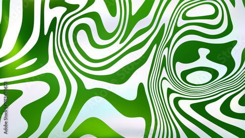 Abstract white green fluid swirl bg. Liquid line surface.