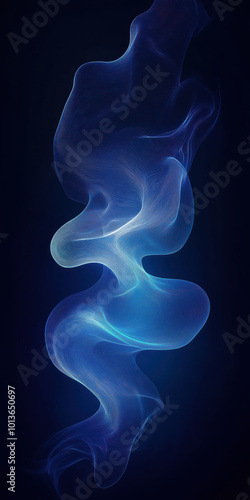 Abstract flowing blue smoke on a dark background creating a serene and mysterious atmosphere